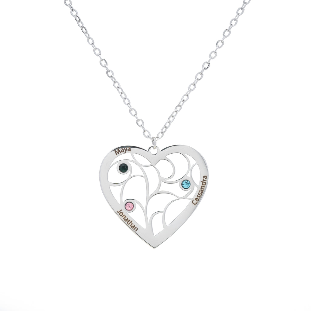 Family Heart Birthstone Pendant Necklace