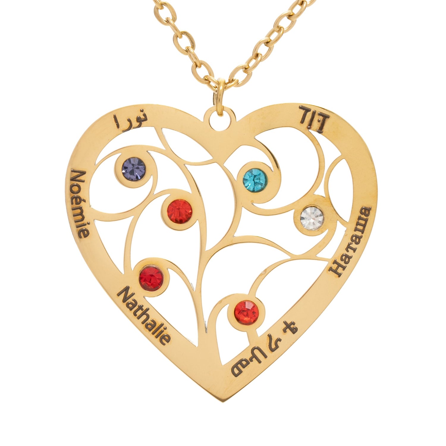 Personalised Family Heart Birthstone Pendant Necklace