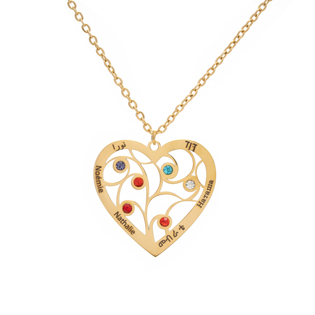 Family Heart Birthstone Pendant Necklace