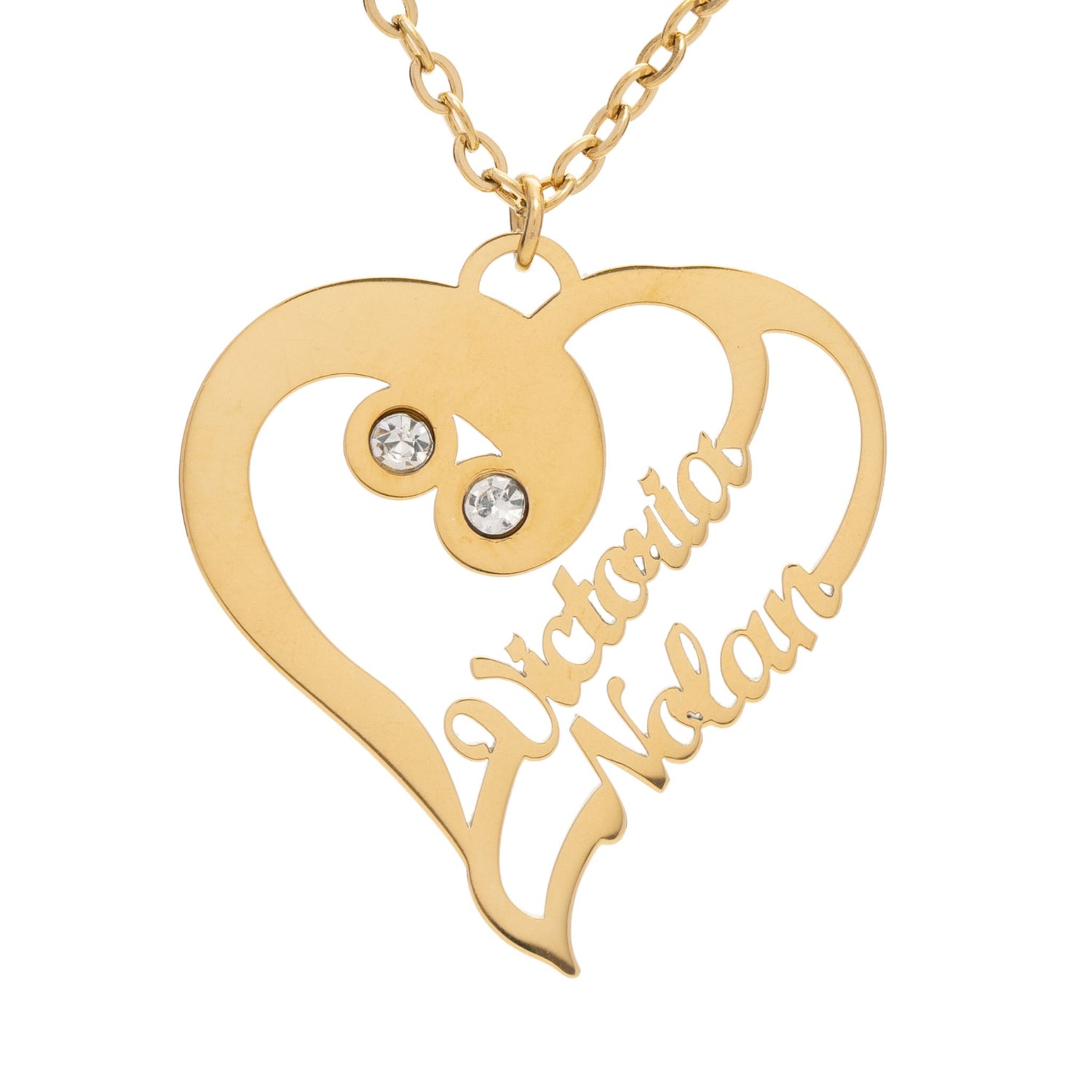 Personalised Intertwined Heart Necklace with Crystal Stones