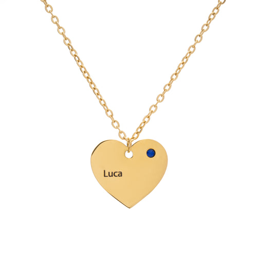 Birthstone Heart & Name Pendant Necklace