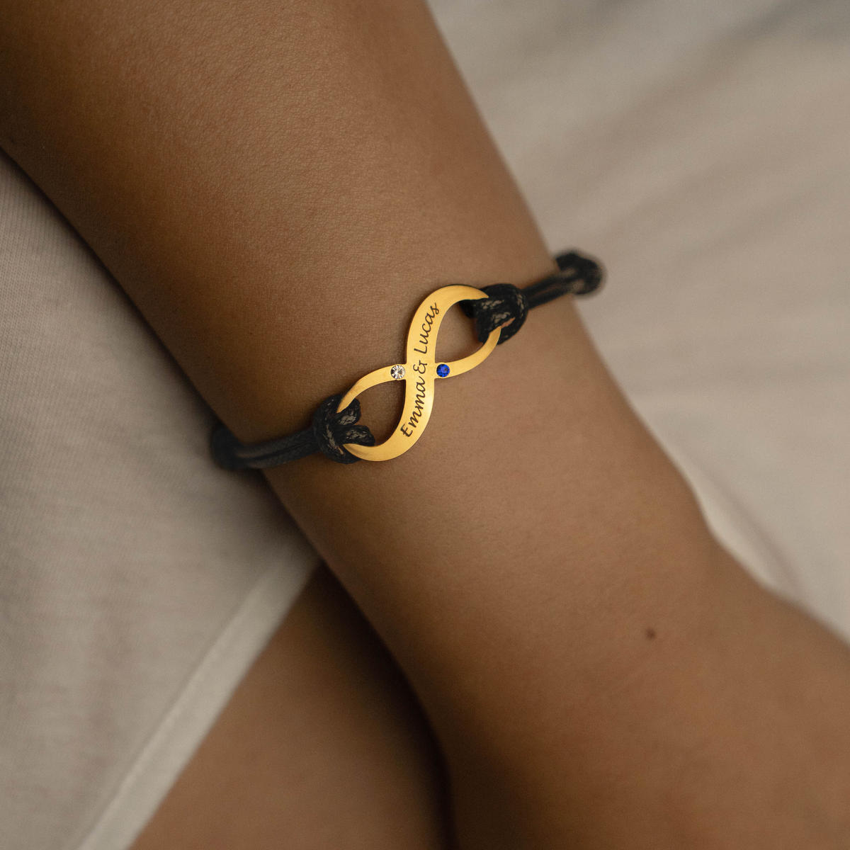 Personalised Infinity Bracelet with 2 Names & Birthstones