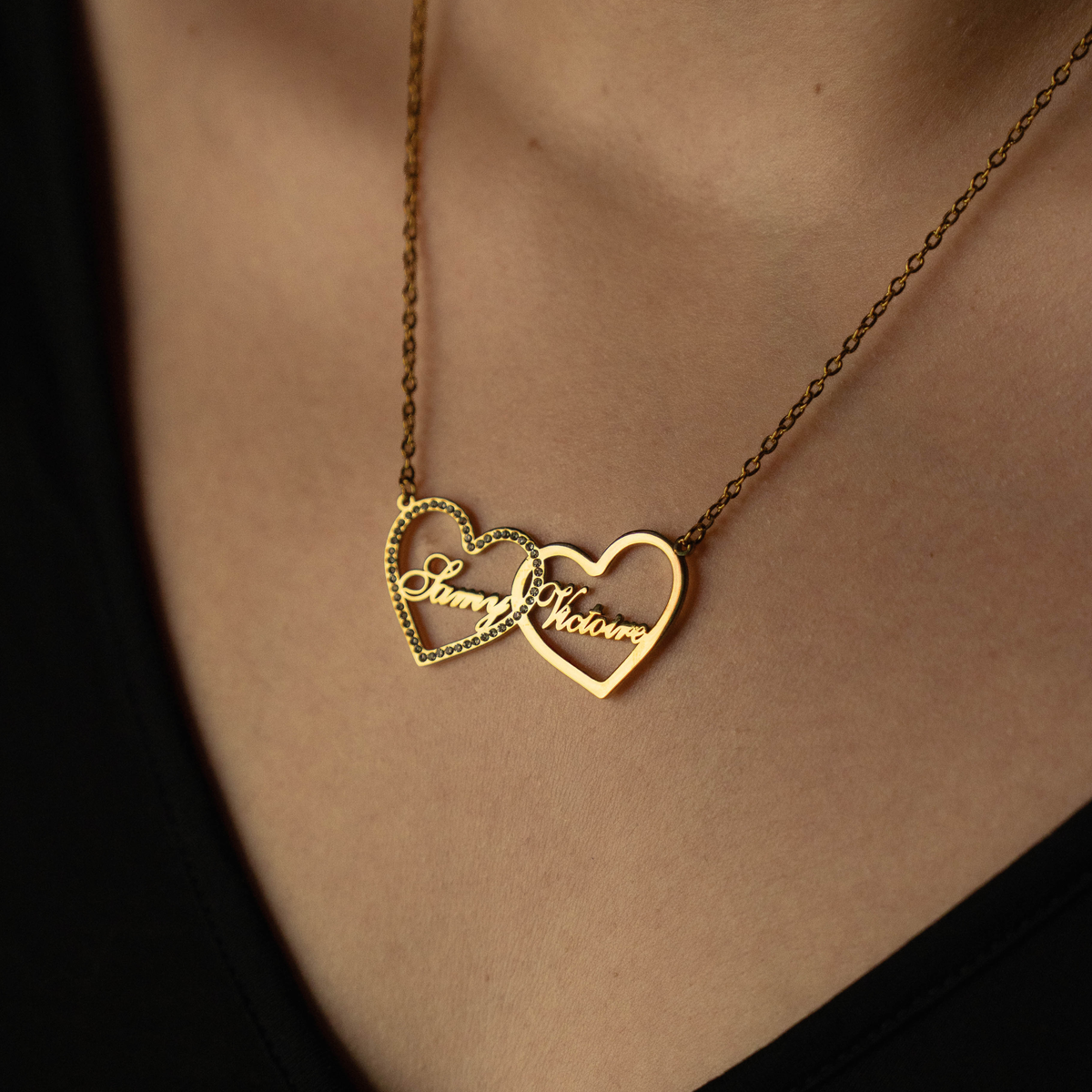 Double Heart Rhinestone Necklace