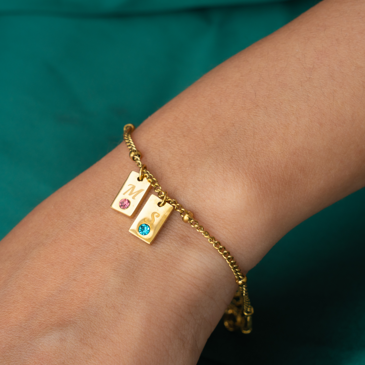 Personalised Initials and Birthstones Pendant Bracelet