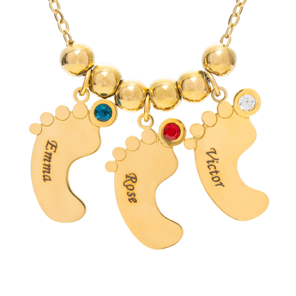 Baby Feet Name Necklace with Birthstone