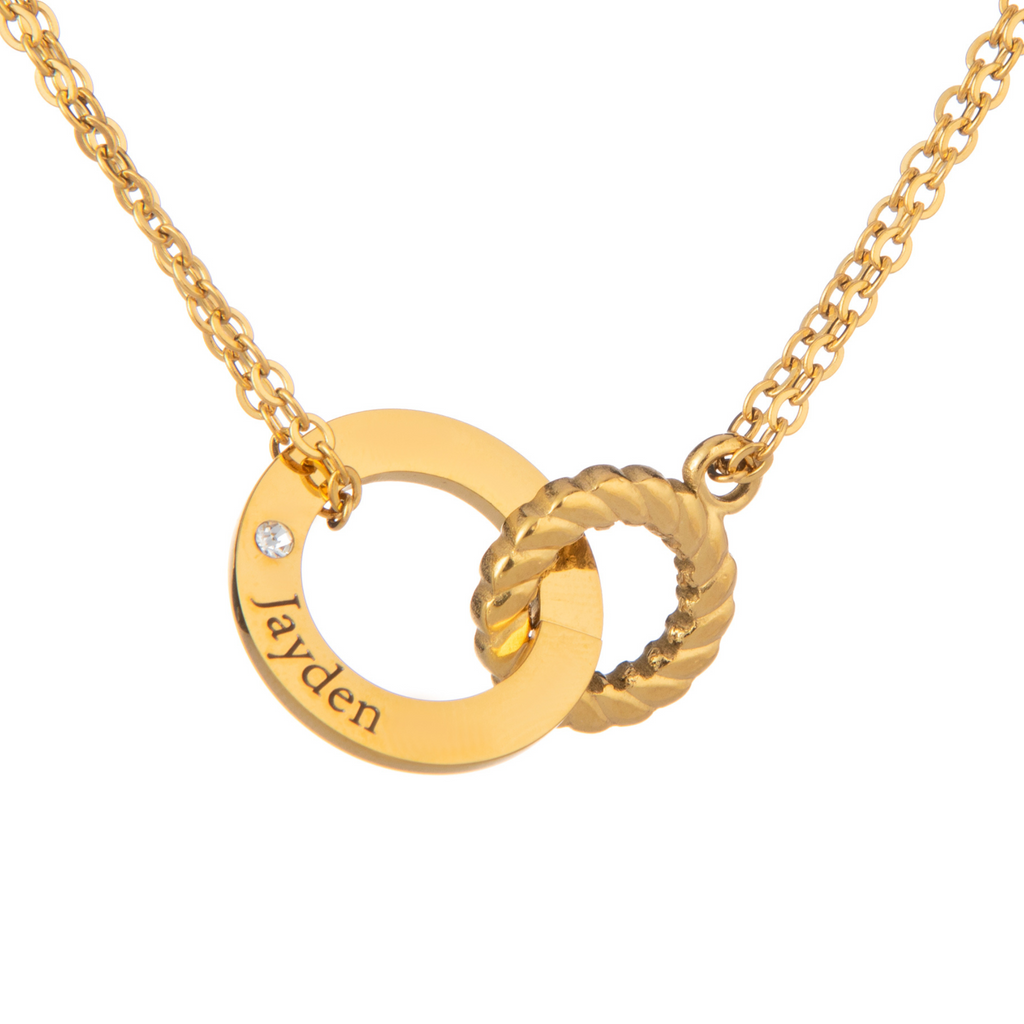Personalised Circle Necklace – Engraved Charm & Clear Crystal