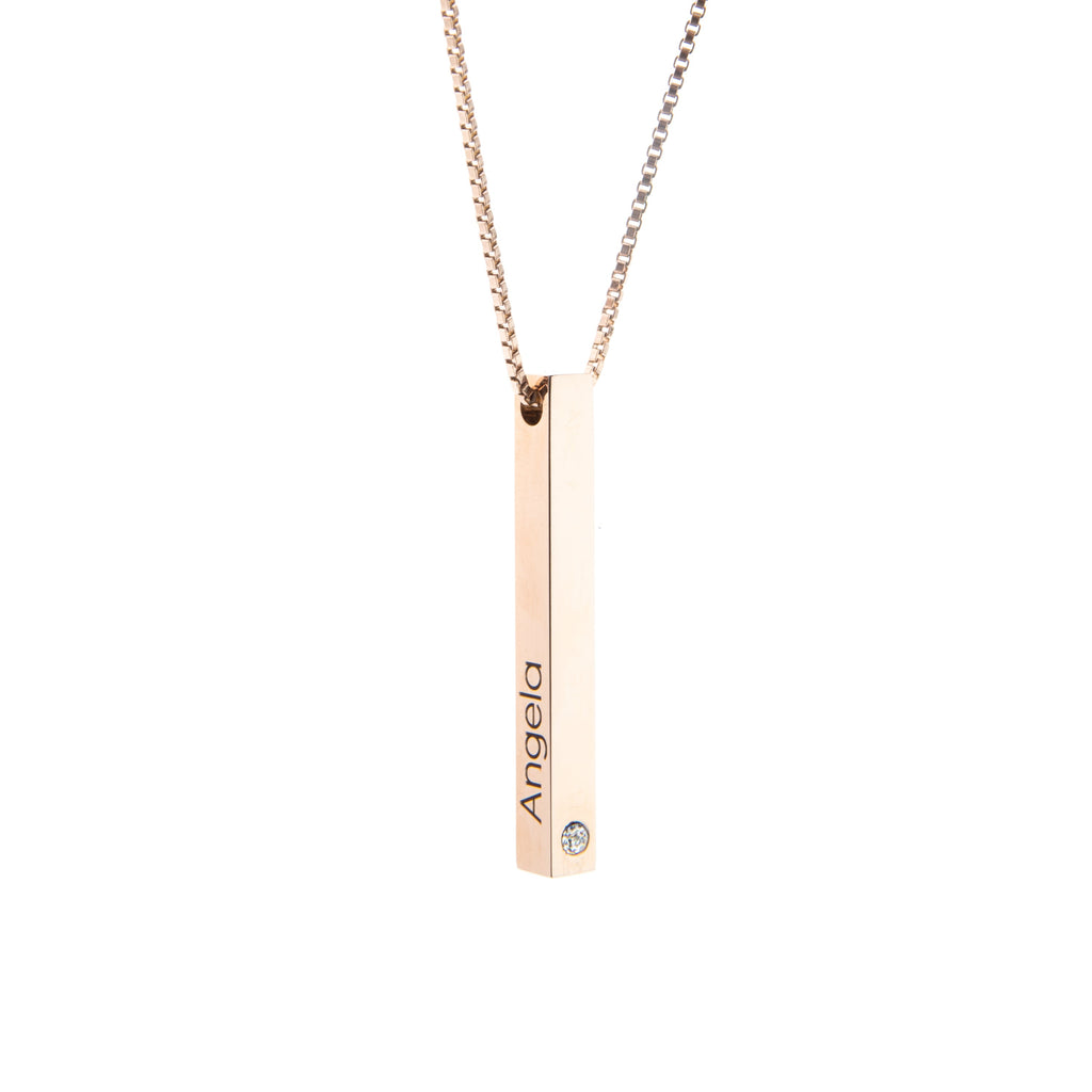 Personalised 3D Bar Crystal Pendant Necklace