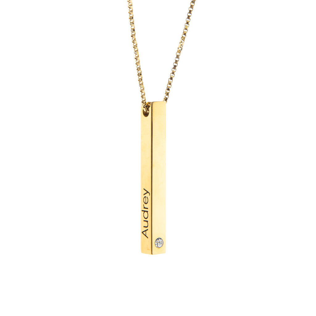 Personalised 3D Bar Crystal Pendant Necklace