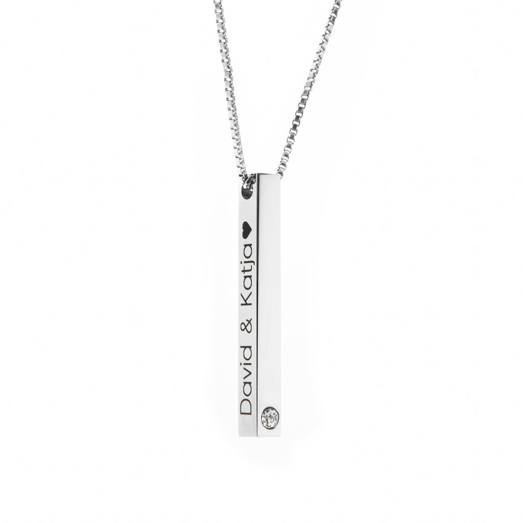 Personalised 3D Bar Crystal Pendant Necklace