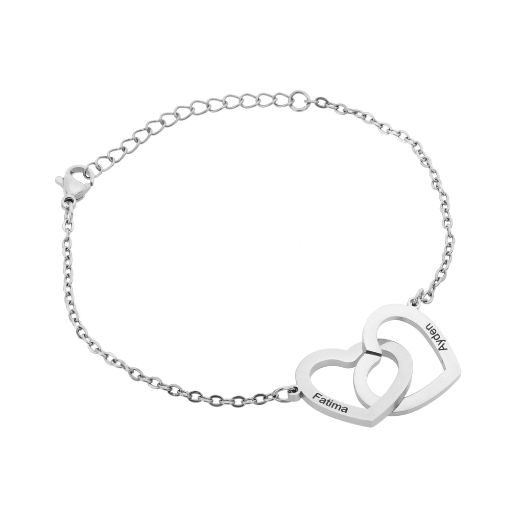 Personalised Two Intertwined Hearts Bracelet