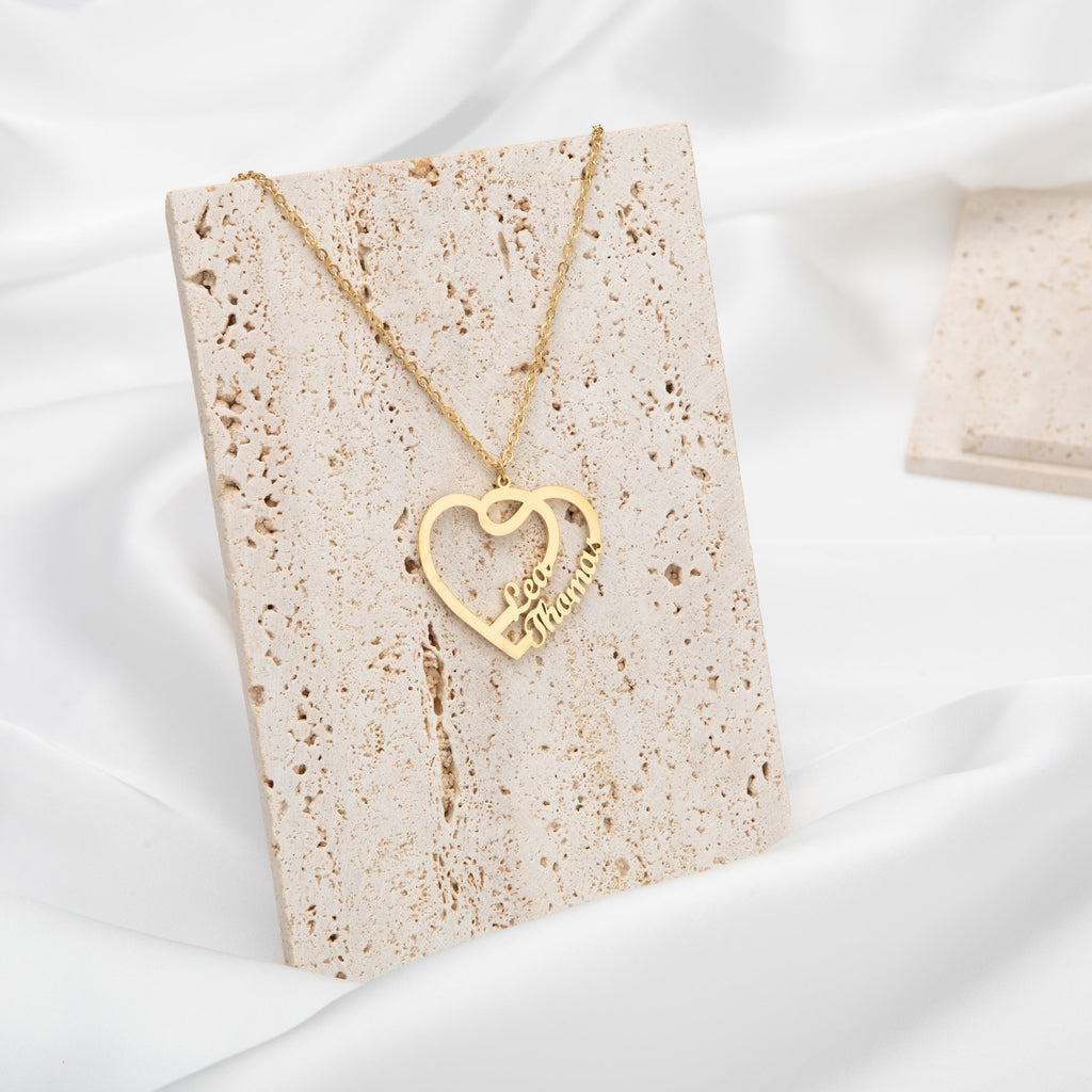 Personalised Dual-Name Heart & Arabesque Pendant Necklace