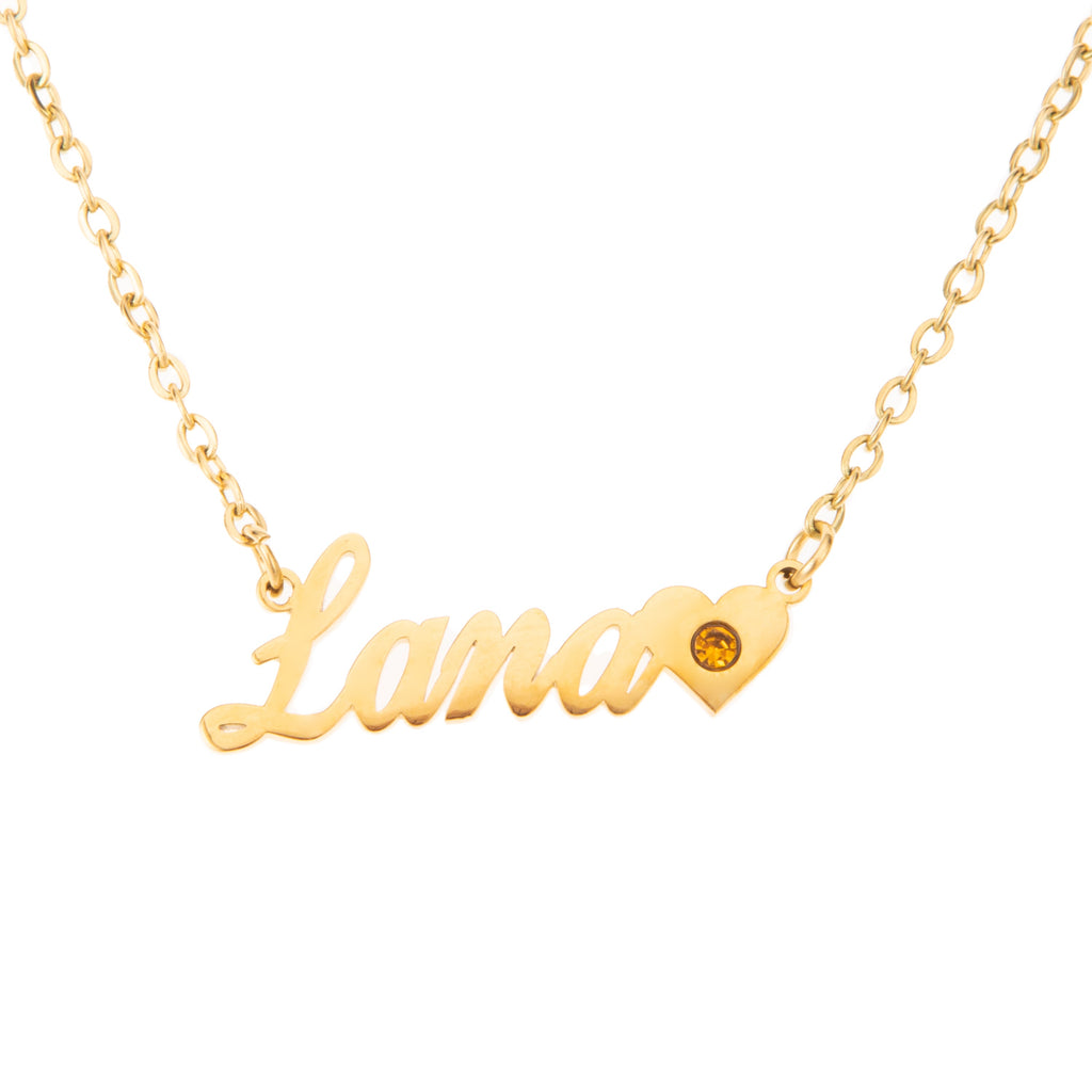 Name and Heart with Birthstone Necklace