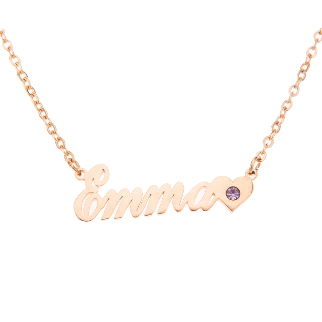 Name and Heart with Birthstone Necklace