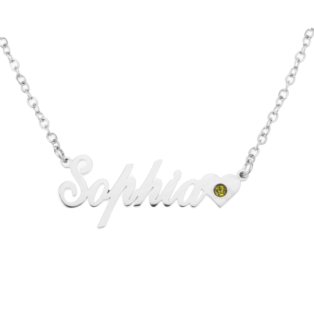 Name and Heart with Birthstone Necklace