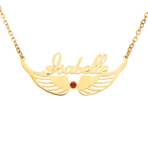 Name and Wings with Birthstone Necklace