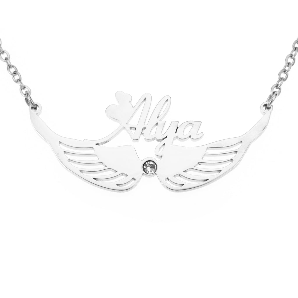 Name and Wings with Birthstone Necklace