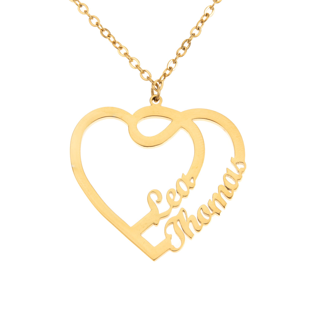 Personalised Dual-Name Heart & Arabesque Pendant Necklace