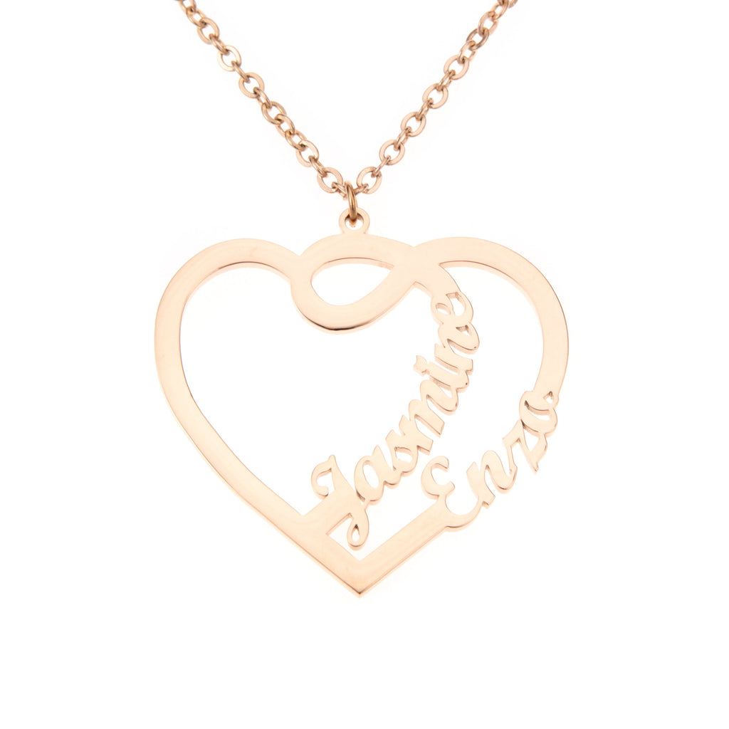 Personalised Dual-Name Heart & Arabesque Pendant Necklace