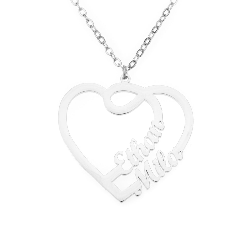 Personalised Dual-Name Heart & Arabesque Pendant Necklace